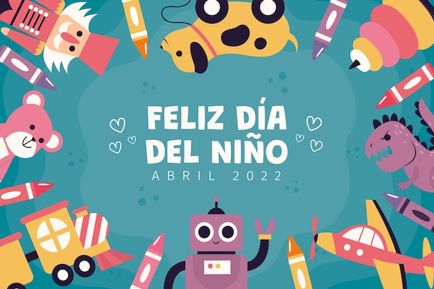 Flat children's day background in spanish