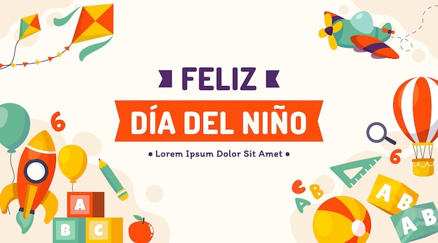 Flat children's day background in spanish