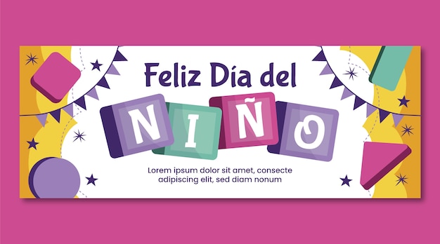 Flat children's day horizontal banner template in spanish