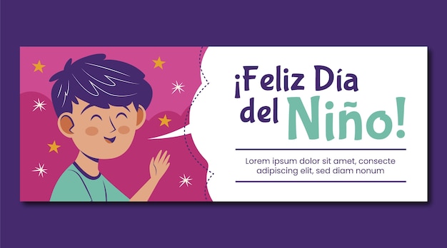 Flat children's day horizontal banner template in spanish