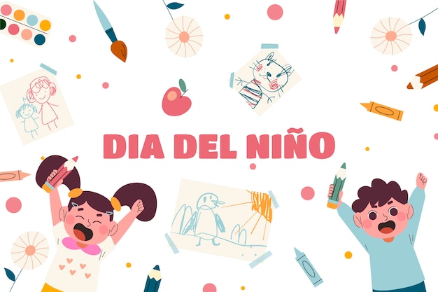 Flat children's day in spanish background