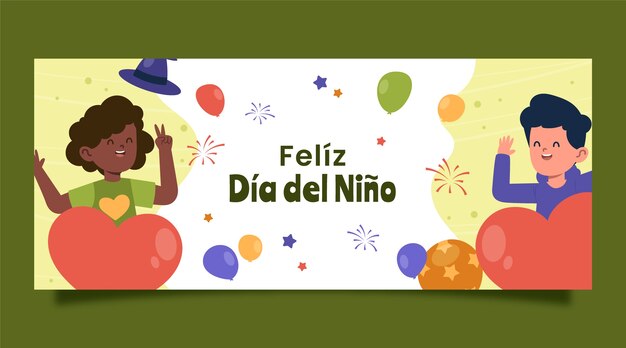 Flat children's day in spanish horizontal banner template