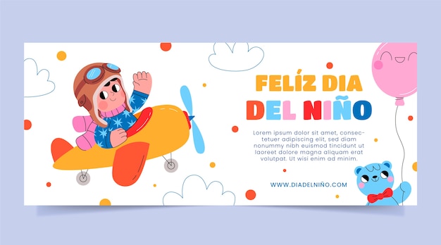 Flat children's day in spanish horizontal banner template