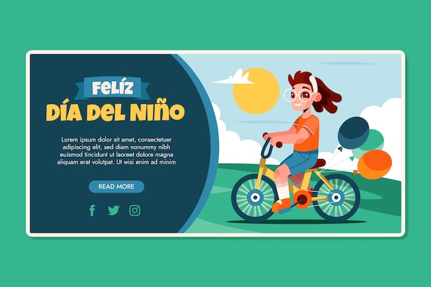 Free Vector flat children's day in spanish horizontal banner template