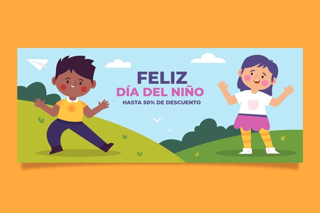 Flat children's day in spanish horizontal banner