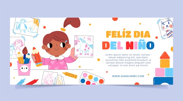 Flat children's day in spanish horizontal banner