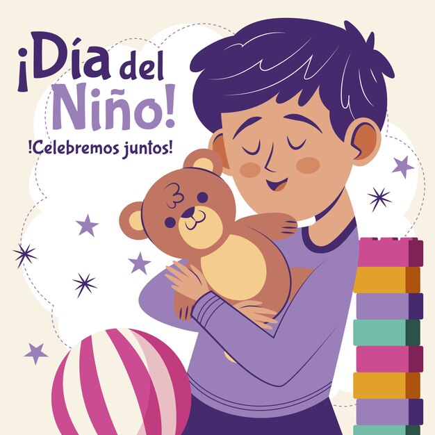 Flat children's day in spanish illustration