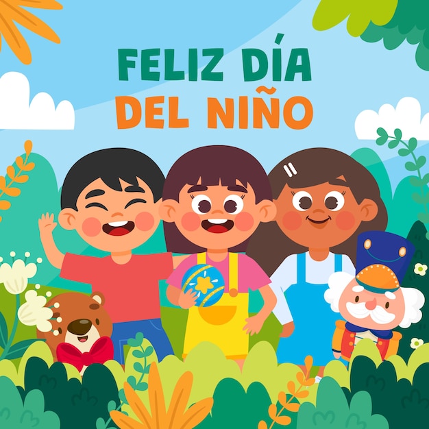 Flat children's day in spanish illustration