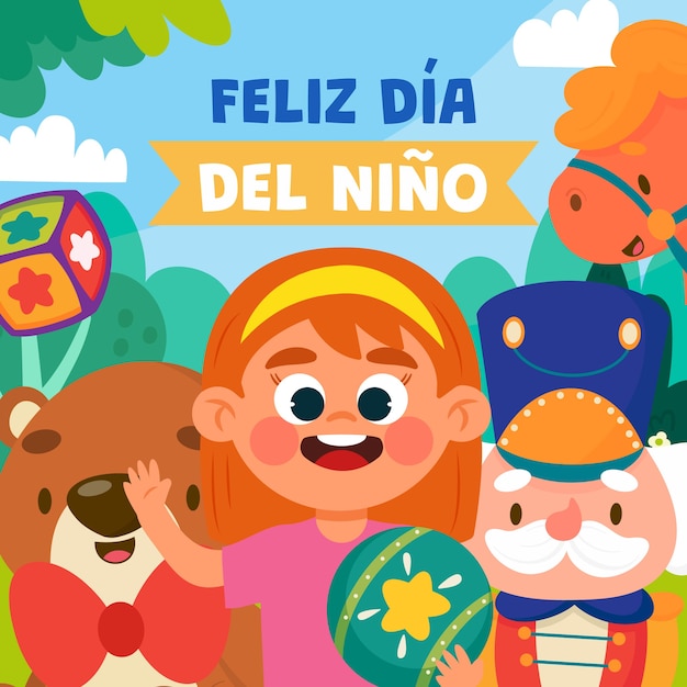 Flat children's day in spanish illustration