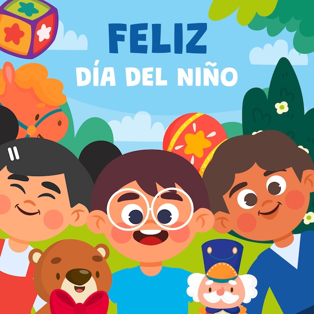 Flat children's day in spanish illustration