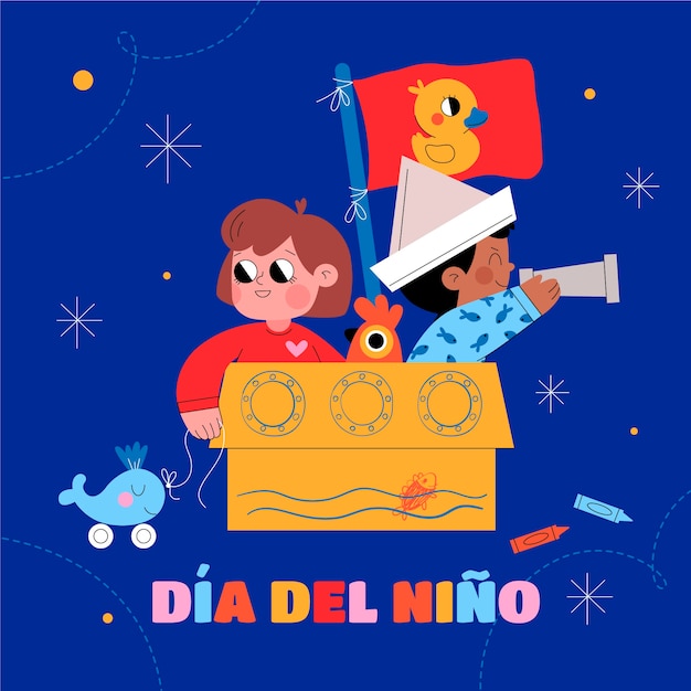 Flat children's day in spanish illustration