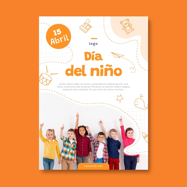 Flat children's day vertical poster template in spanish