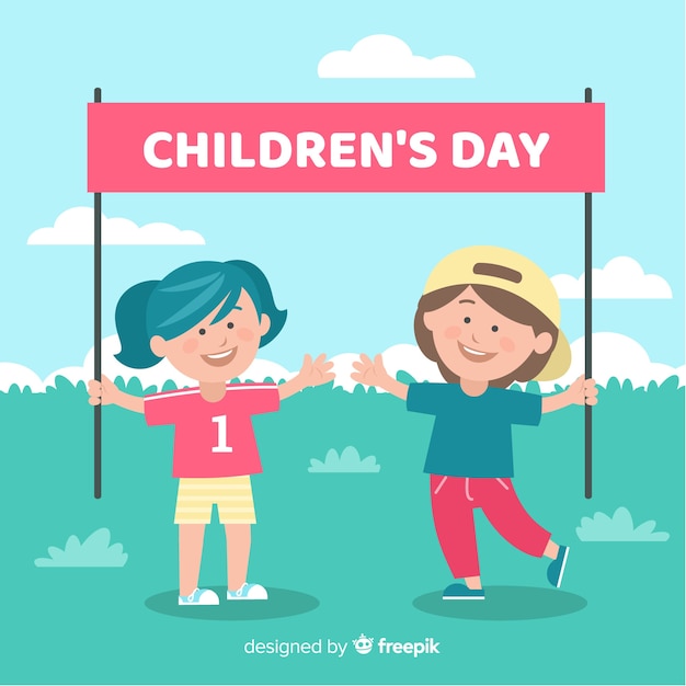 Flat children's day with children background