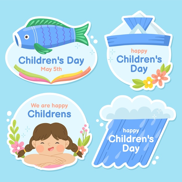 Flat childrens day labels collection