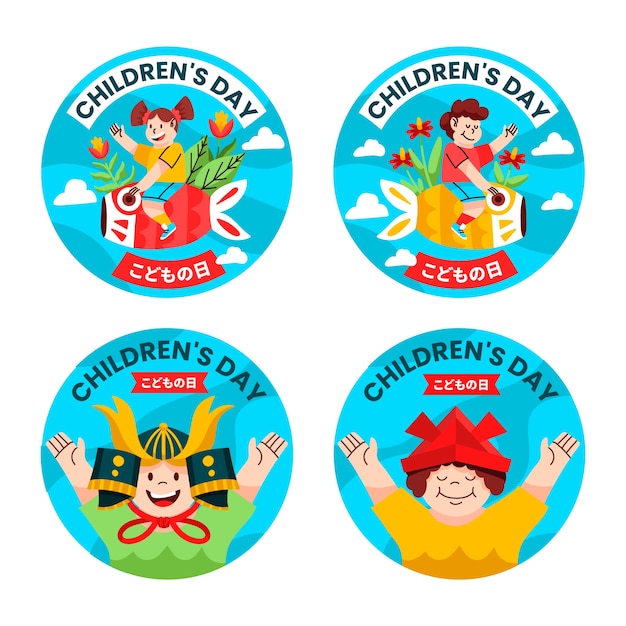 Flat childrens day labels collection