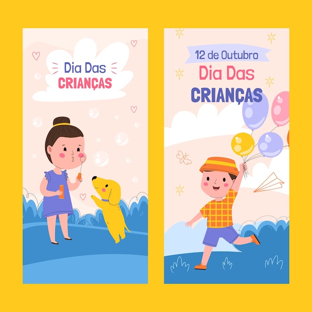 Flat childrens day vertical banners set