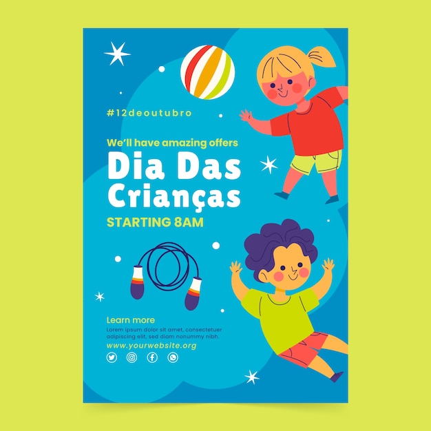 Flat childrens day vertical poster template