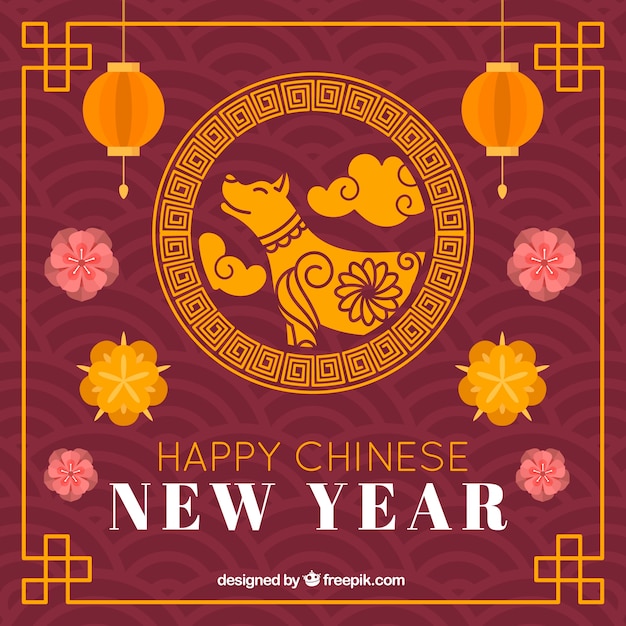 Flat chinese new year background 