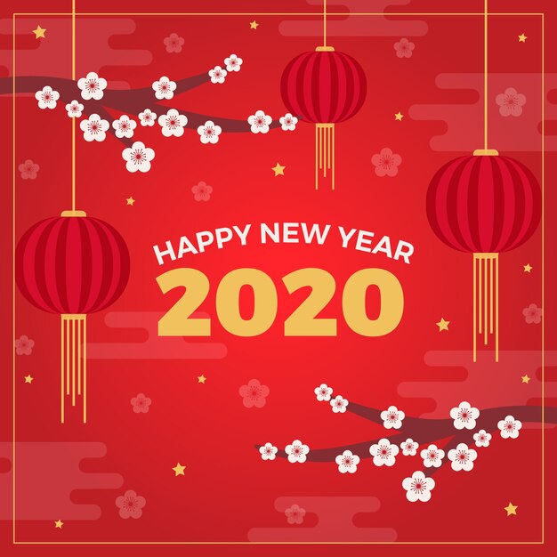 Flat chinese new year background