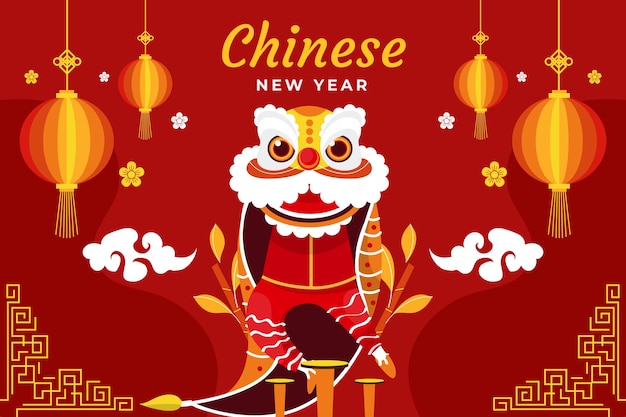 Flat chinese new year background