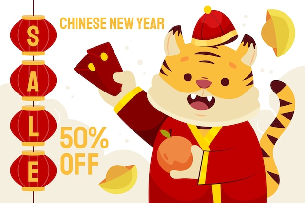 Flat chinese new year background