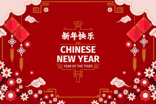 Flat chinese new year background