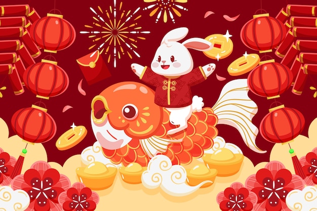 Flat chinese new year background