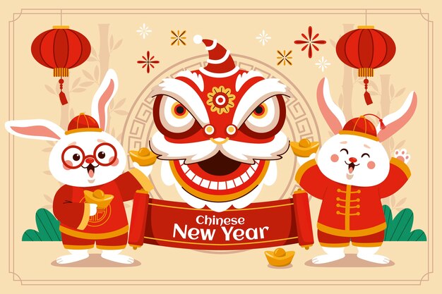 Flat chinese new year background