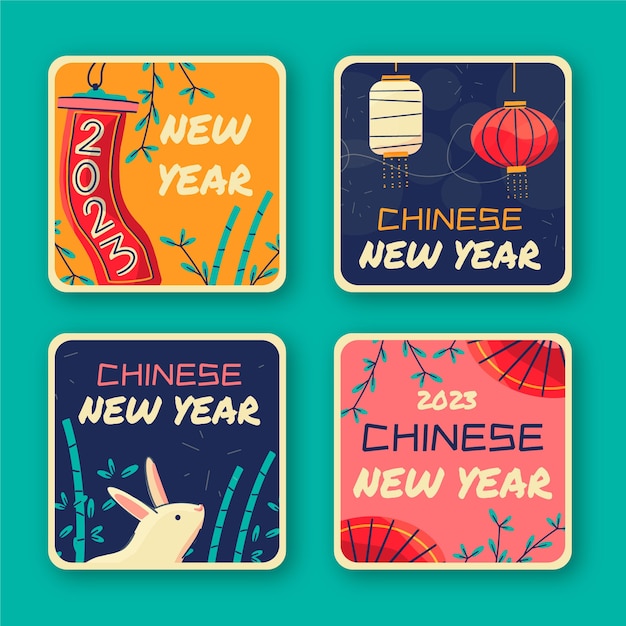 Flat chinese new year badges collection