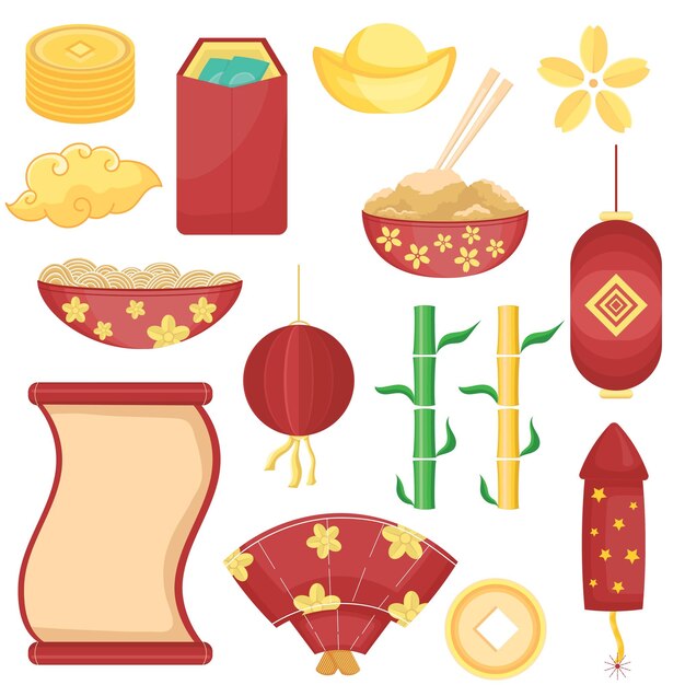 Flat Chinese New Year Celebration Decoration Element Collection