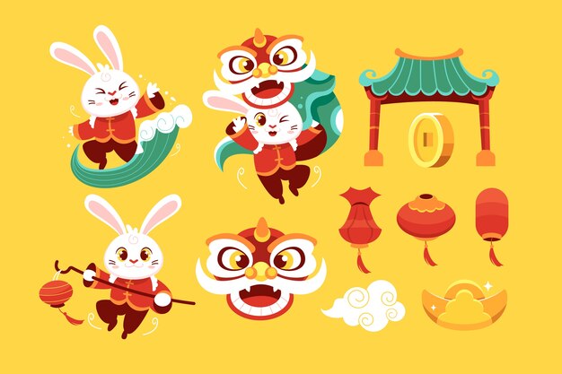 Flat chinese new year design elements collection