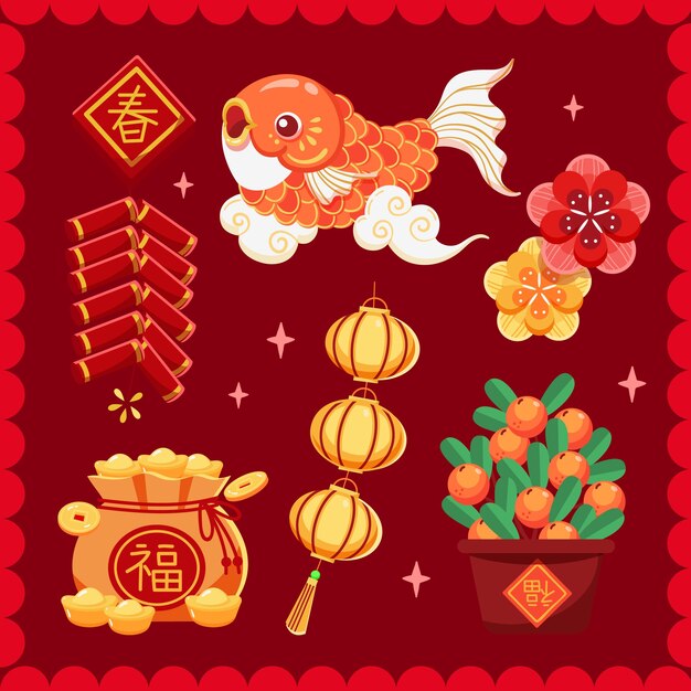 Flat chinese new year elements collection