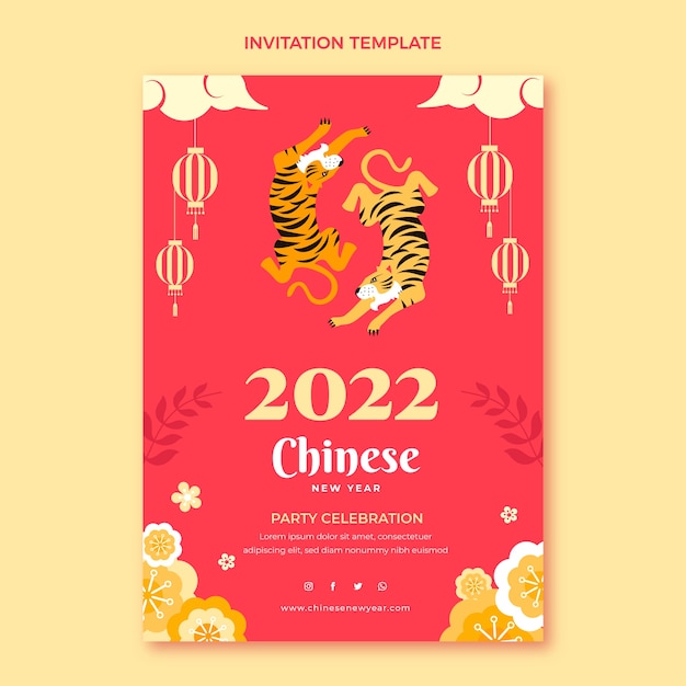 Flat chinese new year invitation template