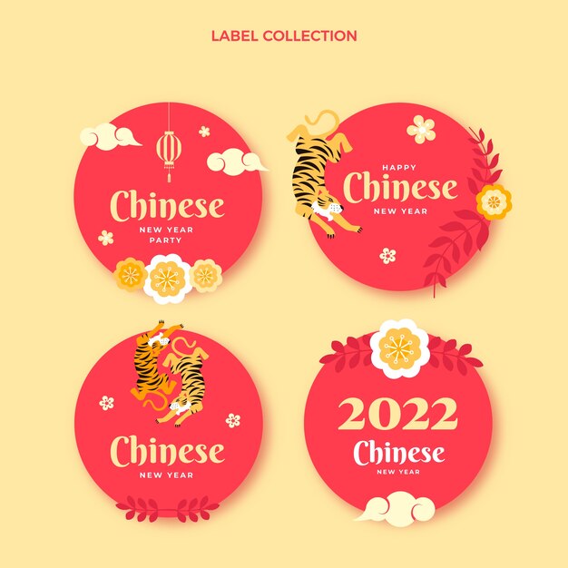 Flat chinese new year labels collection