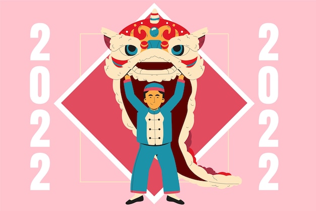 Flat chinese new year lion dance illustration