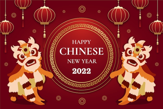 Flat chinese new year lion dance illustration