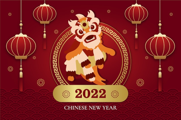 Flat chinese new year lion dance illustration