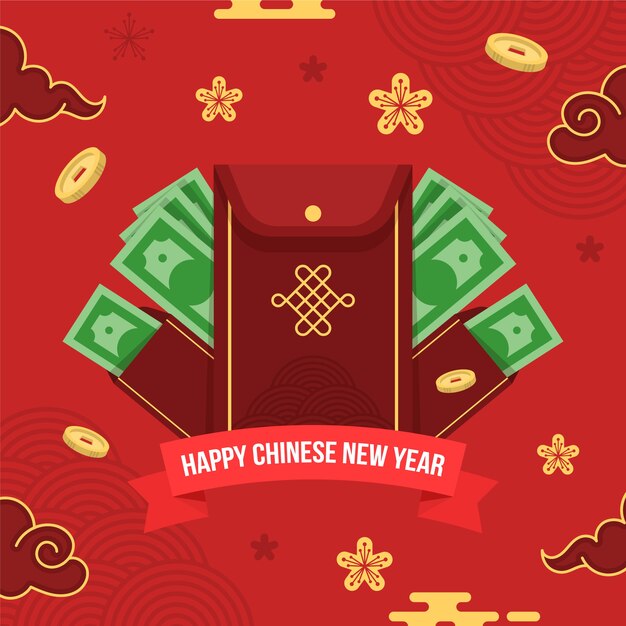 Flat chinese new year lucky money illustration