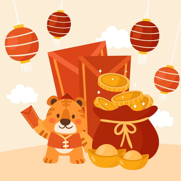 Flat chinese new year lucky money illustration