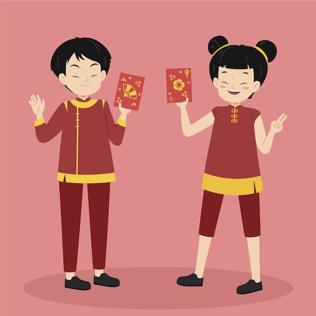 Free Vector flat chinese new year lucky money illustration