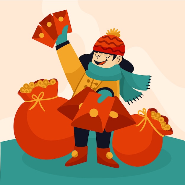 Flat chinese new year lucky money illustration