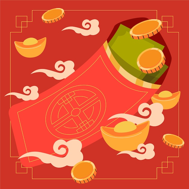 Flat chinese new year lucky money illustration