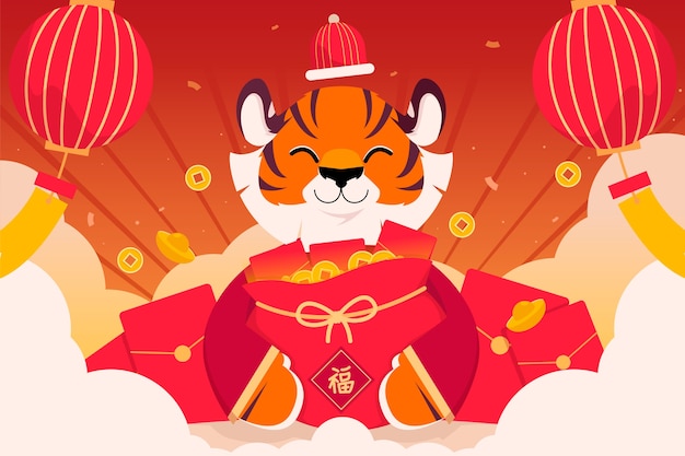 Flat chinese new year lucky money illustration