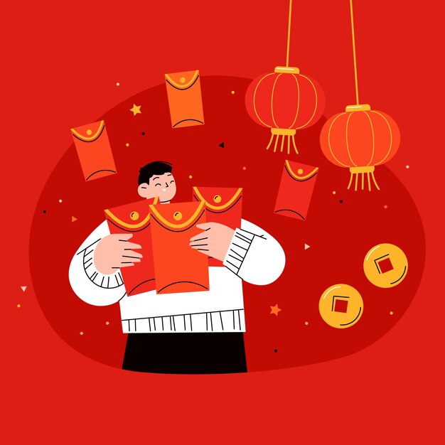 Flat chinese new year lucky money illustration