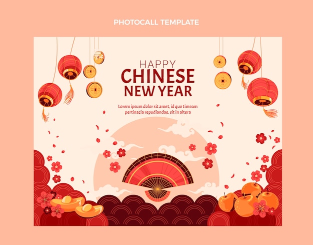 Flat chinese new year photocall template