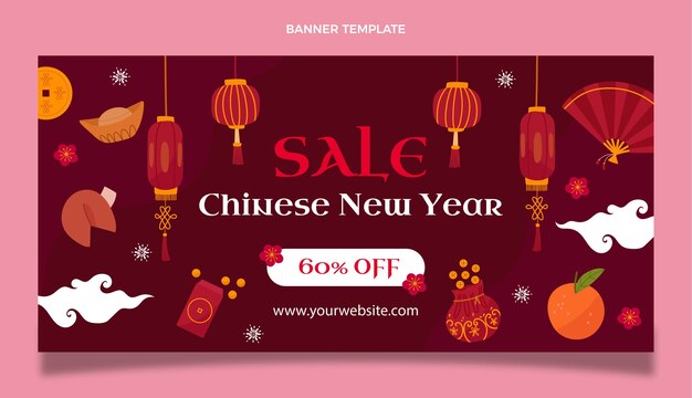 Flat chinese new year sale horizontal banner