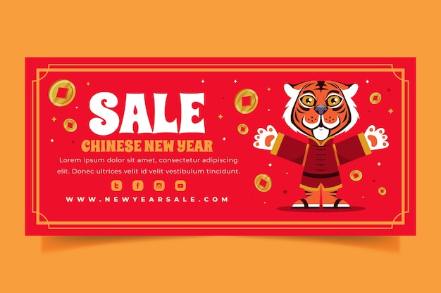 Flat chinese new year sale horizontal banner