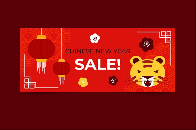 Flat chinese new year sale horizontal banner