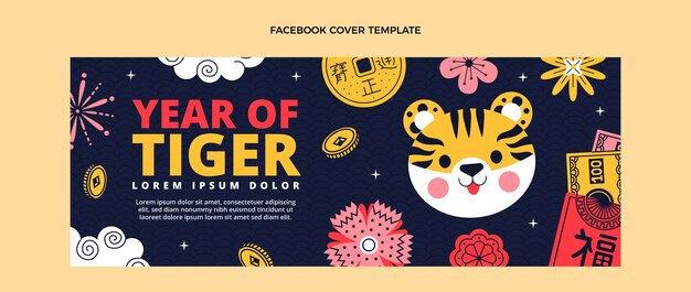 Flat chinese new year social media cover template