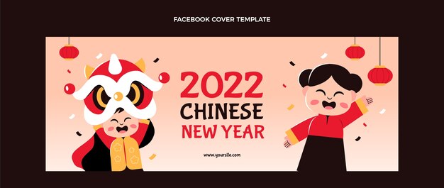 Flat chinese new year social media cover template